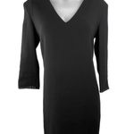 Mango Black V-neck Leather Trim Half Sleeve Career Business Mini Sheath Dress 6 Photo 1