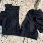 Sporlike Swim Top Womens Medium NWT Black Wet Dry Ruffled Sleeve Deep V Crop Photo 0