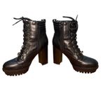 Guess  Black Leather Lace Up High Heel Platform Ankle Boots Women's Size 5.5M‎ Photo 5