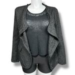 Depri Womens Tweed Blazer Jacket Open Front Long Sleeve Tailored Gray Black Larg Photo 1