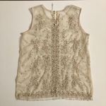 Willow & Clay Top Crocheted Beaded Cami Sleeveless Floral Mesh Sheer Cream Black Photo 9