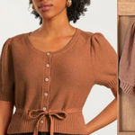 Everlane Organic Cotton Puff Sleeve Button Sweater Top in Rust Women’s sz Medium Photo 0