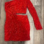 Red Sequin Cutout Dress Size L Photo 4