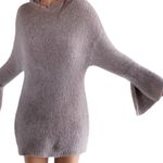 EXPRESS Taupe Teddy Hooded Plush Bell Sleeve Sweater Dress Women's Size Large Photo 1