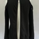 Central Park West New Distressed Cold Shoulder Zip Back Los Feliz Sweatshirt Black Photo 15