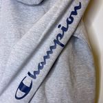 Champion  Gray Cropped Hoodie Sweatshirt Size M | Logo Sleeve Photo 2