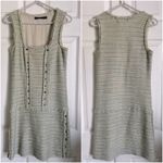 ZARA  Tweed Gold Metallic Sleeveless Square-Neck Mini Dress XS Mint Green Photo 1