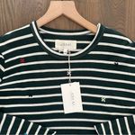 The Great NWT The Long Sleeve Crop Tee Emerald Stripe w/ Multi Folk Embroidery Photo 1