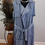 Mossimo Women's M Trafaluc chambray Longline Jacket Notched Lapel Belted open Blue Size M Photo 0