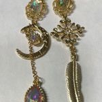 Gold Asymmetrical Mixed Jewel Drop Earrings Photo 4