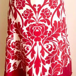 Ann Taylor Red & Cream Fit & Flare Midi Skirt: Decorative Design, High Waist, Silk, Sz. 2 Photo 0