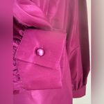 Oscar de la Renta Burgundy Ruffle Faux Wrap Blouse, Size Large Photo 3