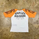 Harley Davidson Y2K Womens Raglan L Orange White Rose Tribal Tattoo Rhinestone Photo 1