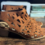 American Eagle  Brown Cutout Block Heel Booties 7M Photo 0