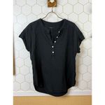 Quince Black 100% Organic Cotton Gauze Roll Sleeve Shirt - Size - Small Photo 5