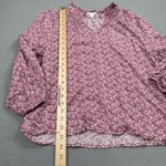 Caslon Nordstrom Top S Purple Floral Print Ruffle Neck Long Sleeve Blouse V Neck Photo 4