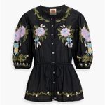 Farm Rio Anthropologie Winter Garden Embroidered Blouse Black Purple Size Small Photo 3