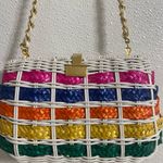 Vtg Rainbow Stripe Woven Basket Crossbody Bag Pink Photo 3