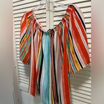 Mossimo Striped Elastic‎ Boat Neck Wide Flutter Short Sleeve Size L Off Shoulder Red Size L Photo 1