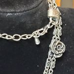 Red Silver Tone Chunky Cross Rose Charms Double Chain Necklace 22" Unsigned Photo 5