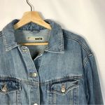 Topshop  Moto Medium Wash Touching Hands Trucker Denim Jacket 10 Photo 2
