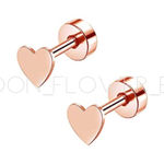 Tiny Rose Gold Heart Flat Back Earrings Pink Photo 0