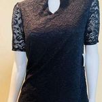 PERSEPTION CONCEPT lace floral black tulip top cut crewneck short sleeve S NWT Photo 0