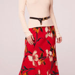 Band of the Free Womens Heart Beat Floral Midi Skirts Side Slit Large Red NWT Photo 0