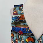 Vintage 90s Nicole Miller Silk Vest Australia Pattern Black Blue Red NEW Large Photo 3