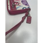 Coach  Colorful Daisy Floral Graffiti Fabric Zip Wristlet Pink Leather Trim 8 x 4 Photo 6