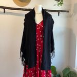 Chico's  Black Cotton Blend Knit Fringe Tassel Poncho Shrug Cardigan Size S/M Photo 8