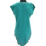 Donald Pliner Suede Leather Top S/M Embellished Tunic V Neck Aqua Turq $995 NWT Blue Size M Photo 3