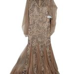 Alex Evenings  Women's Long V Neck Fit and Flare Dress w/ Shawl Rose Gold Size 12 Photo 1