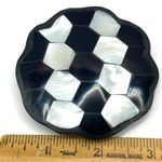 Vintage Black & White Mother Of Pearl Mosaic Brooch With Scalloped Edge Photo 1