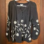 J.Jill   Women's Cotton Gauzy Navy Floral Embroidered Peasant Blouse Size S Photo 1