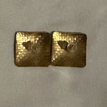 vintage cloisonné enamel stud Pink Lotus Butterfly Black Gold Square EUC Pierced Photo 1