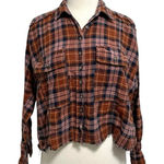 Anthropologie Boxy Distressed Cropped Plaid Button Front Shirt size Small Photo 0