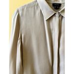 Theory Women Silk Blend Button Down Long Sleeve Blouse Formal Top Tan Small P Photo 2
