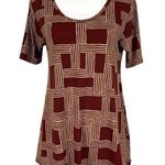LuLaRoe  Maroon Tan Weave Print Top Blouse Small Photo 0