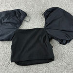 ZARA Black Ribbed Knit Square Neck Puff Sleeve Top Blouse Size M Boho Feminine Photo 0