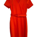 J.Crew  Short Sleeve Belted V Neck Sheath Midi Dress Lined Back Zip Up 6 Orange Photo 0