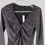 AQUA  Size L  Metallic Ruched detailing Long Sleeves Cocktail Sheath Dress Photo 3