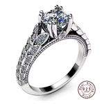 Boutique Platinum 925‎ Silver Leaf Design Engagement Ring Simulated Diamond | Sz 6 NEW Photo 0