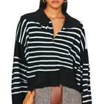 PaperMoon  Black/White Striped Cotton Polo Sweater Size Large Photo 0