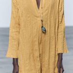 ZARA  NWT Mustard yellow PLEATED LINEN BLEND TUNIC DRESS ZW COLLECTION Photo 15