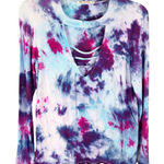 Heart & Hips Heart Hips Medium Top Handmade Tie Dye Fancy Frills Blue Pink Purple V Neck 568 Photo 0