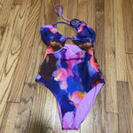 Jonathan Simkhai Judite Watercolor‎ One Piece Cut Out Bathing Suit Size Small Photo 3