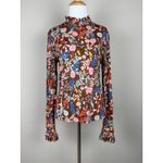 Stine Goya Top Womens Small Brown Pink Floral Ruffle Neck Manilla Revolve Retro Photo 1
