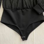 Forever 21 💋 Black Sheer Lattice Crosshatch Lace Bodysuit Long Sleeves Key Hole Photo 15