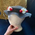Disney NWT Adult Mary Poppins Black Straw Hat Boater Hat with Cherries Flowers Photo 6